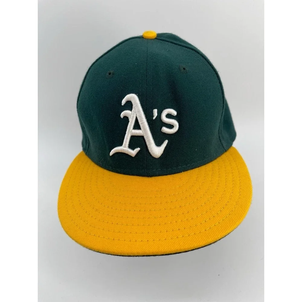 New Era 59FIFTY Oakland Athletics Fitted Hat‎ Green Yellow Size 7 1/4 MLB